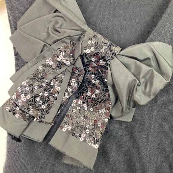 Vintage J.Crew S Silk Sequined Bow Black Sweater Vest Shell Cashmere Wool - Picture 4 of 12